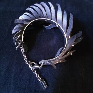 Authentic Coach Womens Leather & Silver-Plated Cuff Bracelet Fashion Jewelry